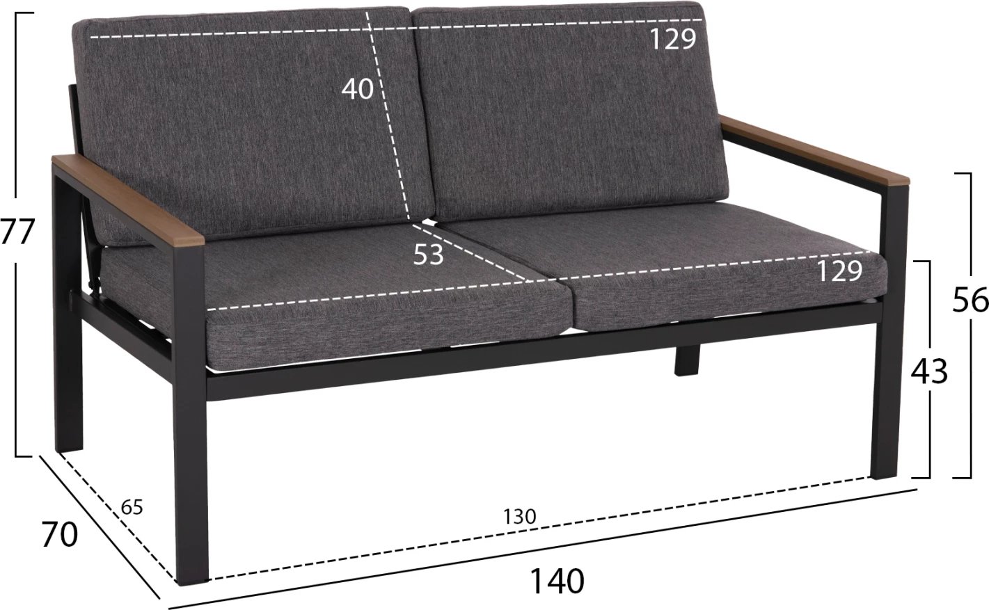 Set lounge për jashtë, 4 pjesë, alumin & stof OLEFIN, ngjyrë gri e errët, polywood, SAFIN FH6278.03