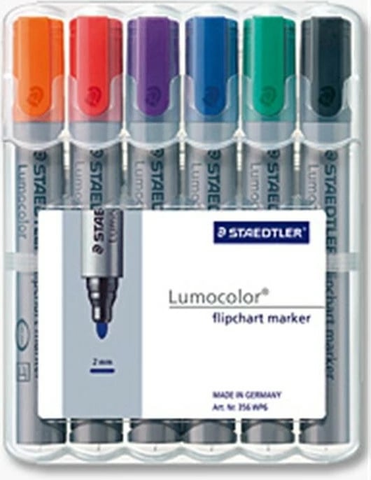 Set markerash flipchart STAEDTLER Lumocolor 356 WP6, 6 ngjyra, 2 mm, gri