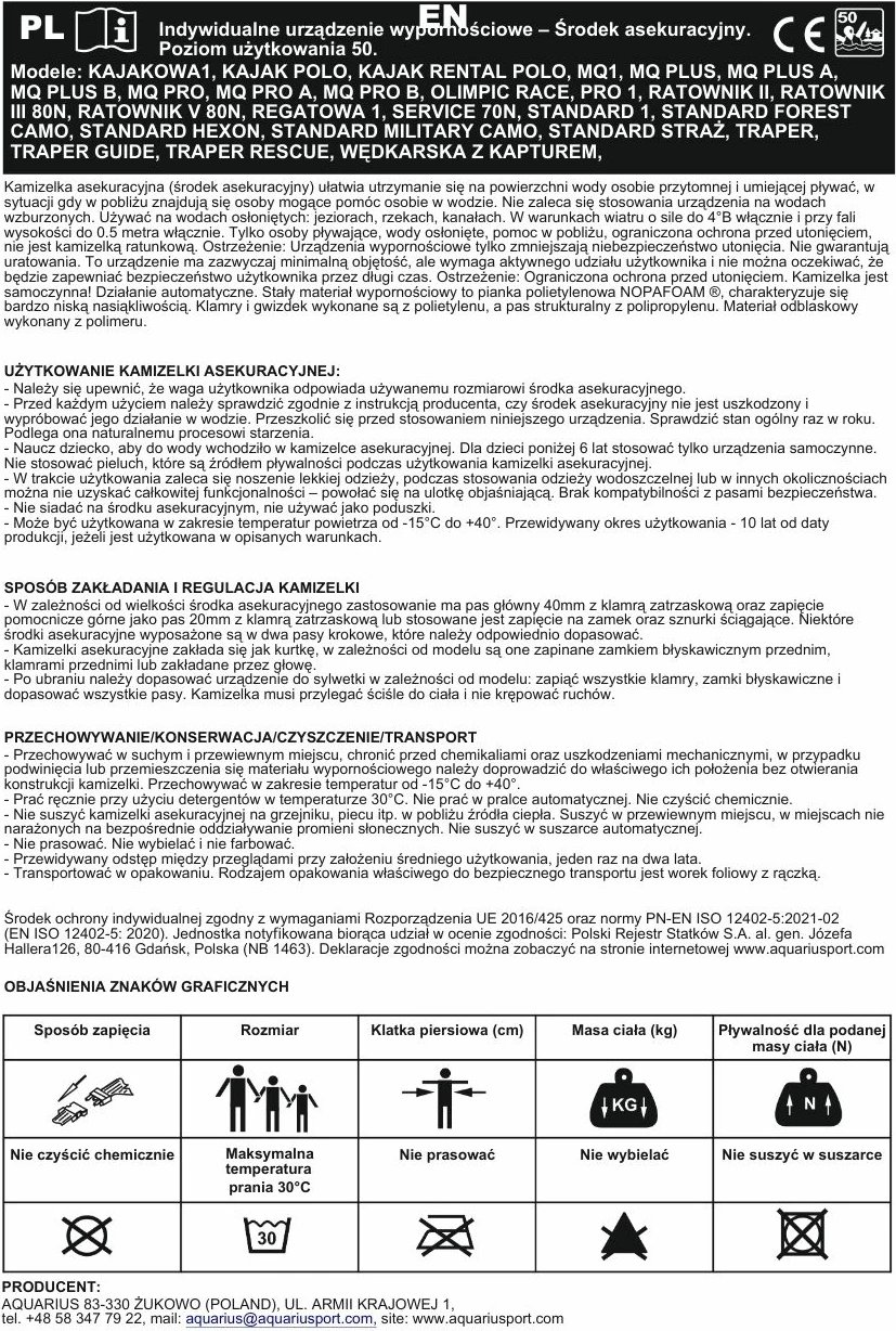 Jelek sigurie për sporte ujore Aquarius, unisex, i kaltër