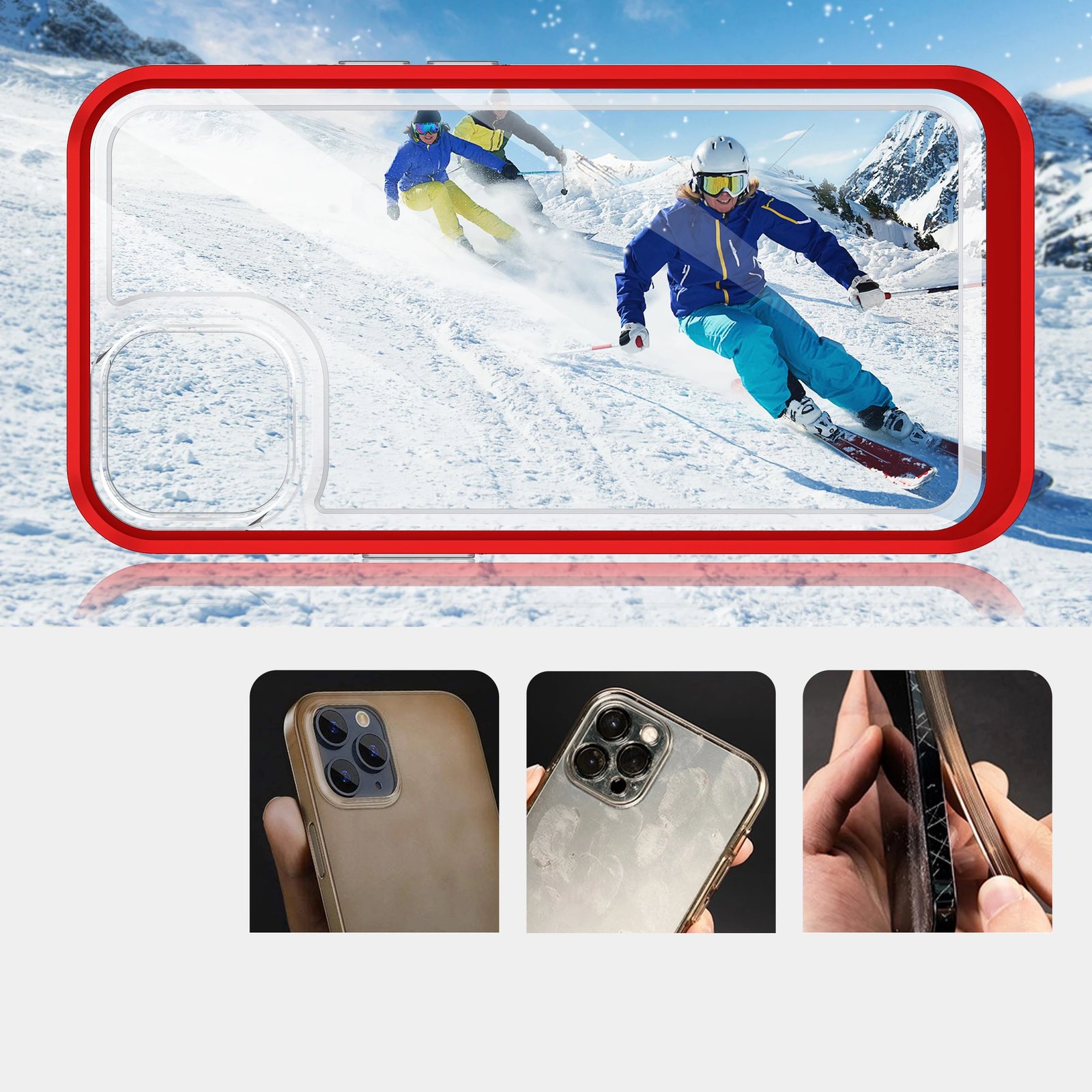 Mbështjellës Hurtel Hybrid Armor Clear 3in1 për iPhone 13 mini, Transparent me kornizë të kuqe