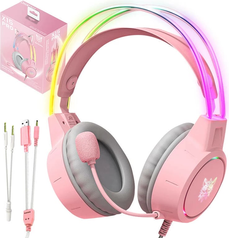 Kufje gaming ONIKUMA X15Pro me mikrofon, Rozë