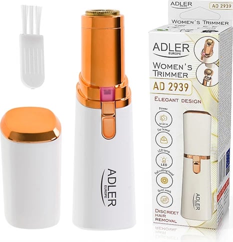 Makinë rroje trimmer për fytyrë, Adler, AD 2939, kokë me sitë, dritë LED, 1xAA, perlë-ari