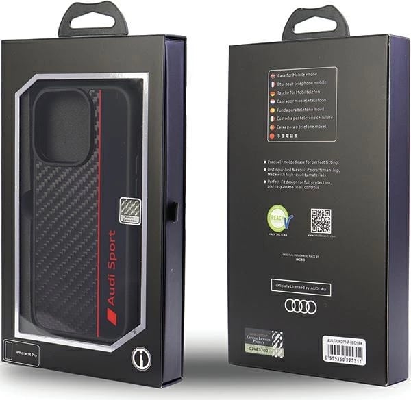 Mbështjellës Audi Carbon Fiber Stripe për iPhone 13 Pro Max 6.7", i zi