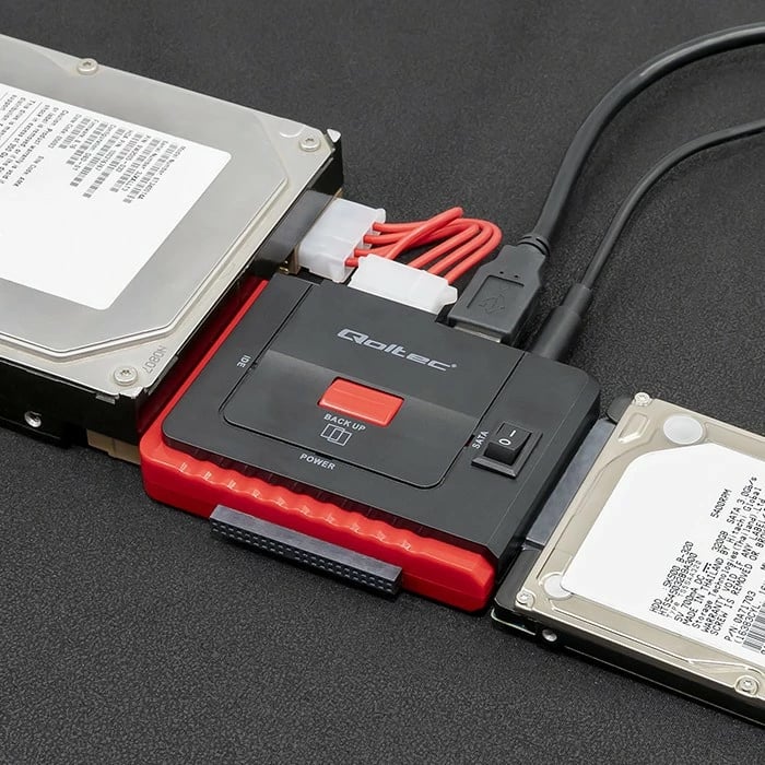 Adapter USB 3.0 në IDE/SATA III Qoltec 50645, i zi/kuq