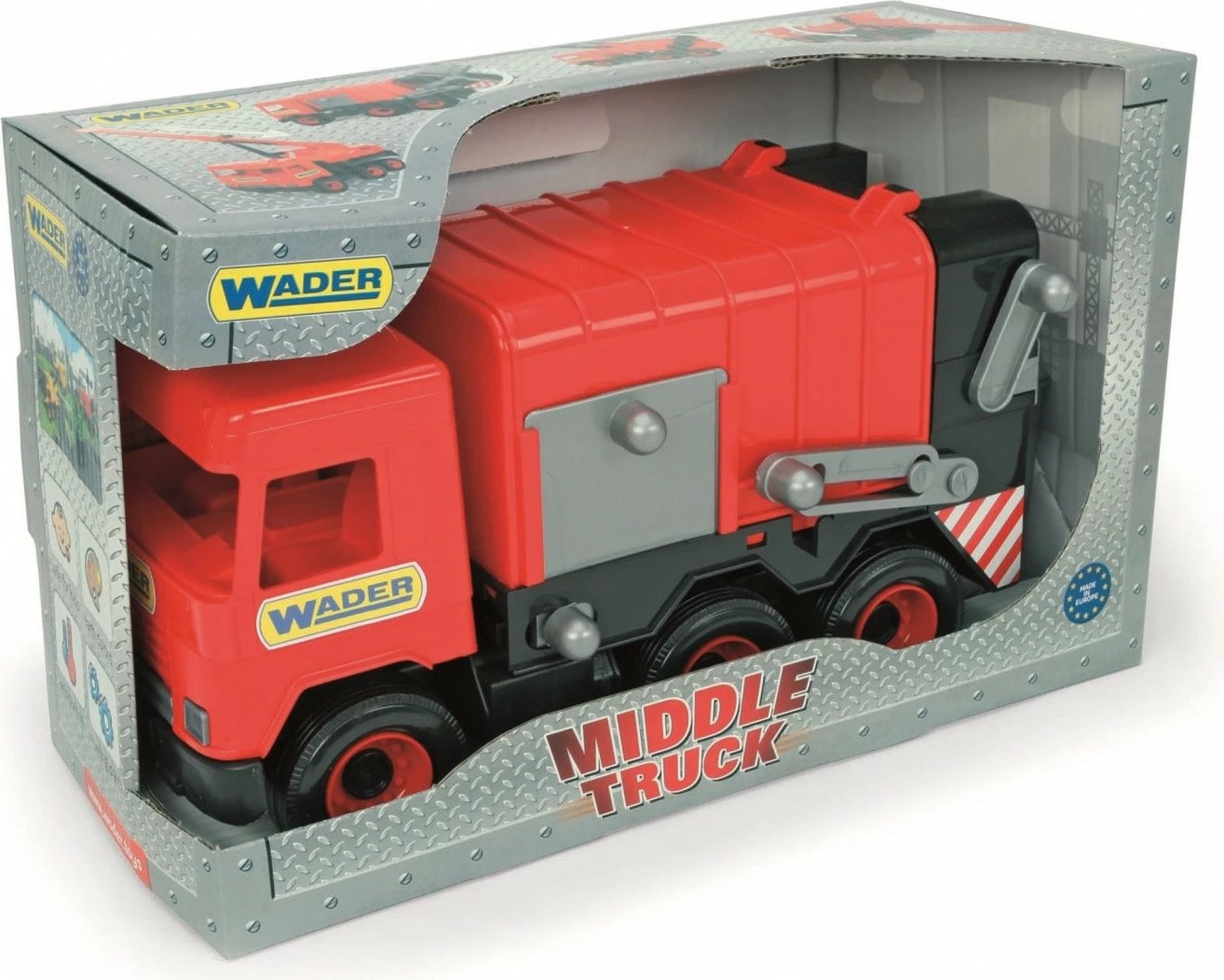 Kamion lodër Wader Middle Truck Garbage Truck, 38 cm, plastikë, kuq/gri, në kuti