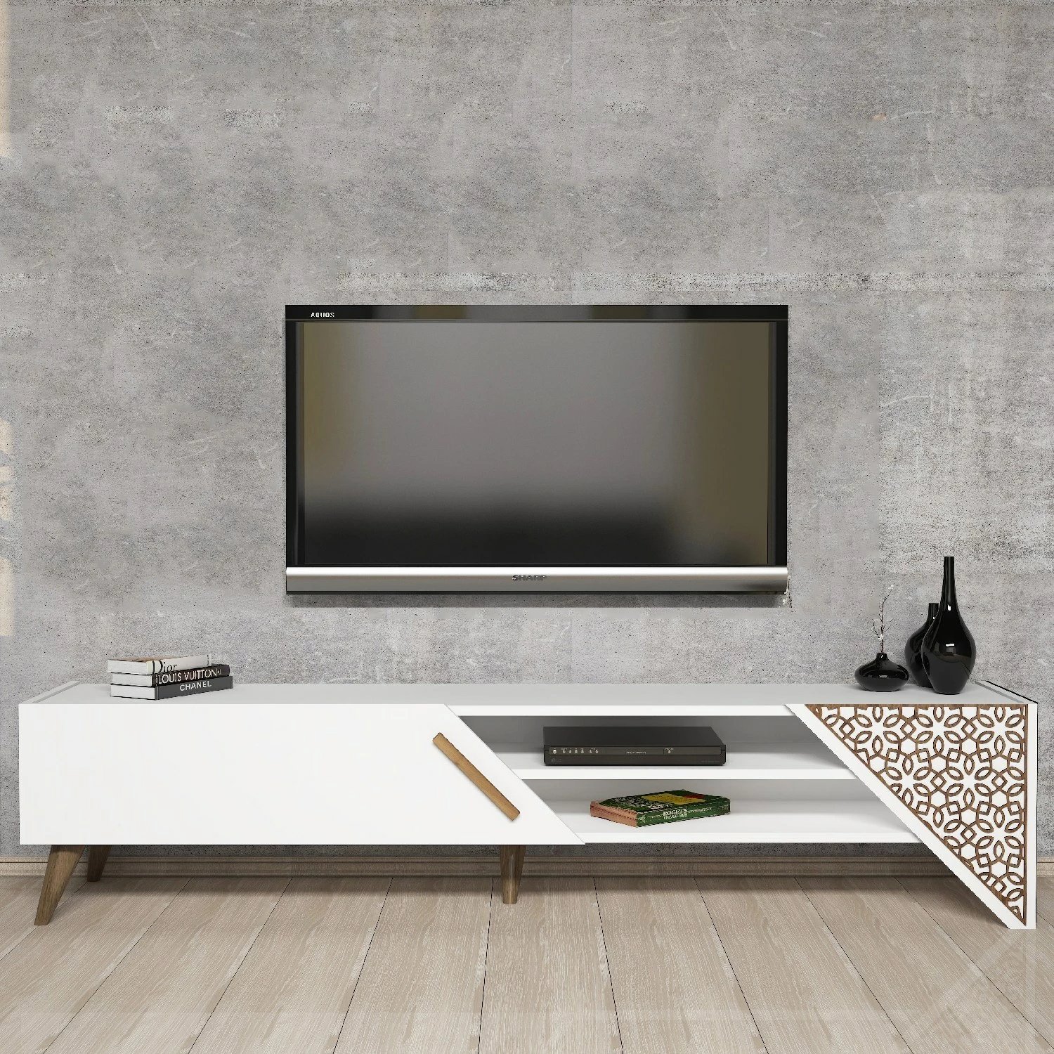Komodë TV Skye Decor, Beril 2, e bardhë