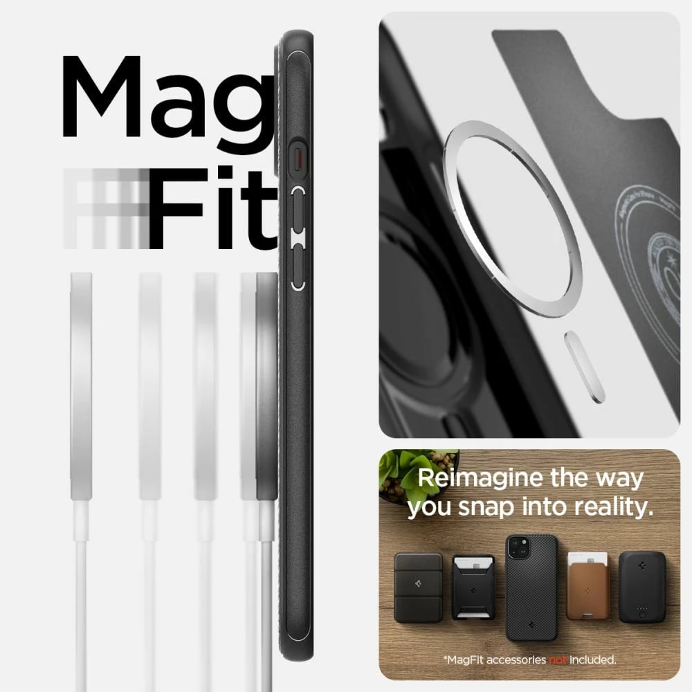 Mbështjellës Spigen Mag Armor MagSafe për iPhone 15, e zezë mat