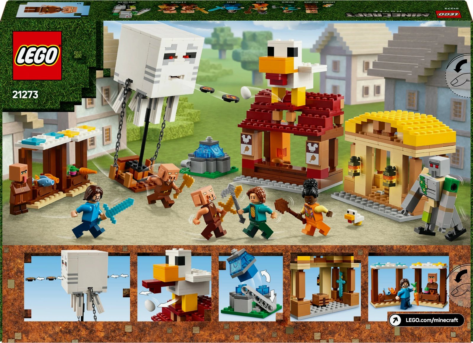 Set ndërtimi LEGO The Ghast Balloon Village Attack, 555 pjesë, plastikë, shumëngjyrësh