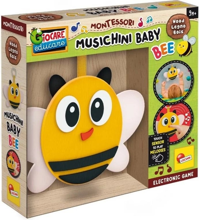 Lodër druri Montessori Lisciani Musical Bee për fëmijë, shumëngjyrëshe
