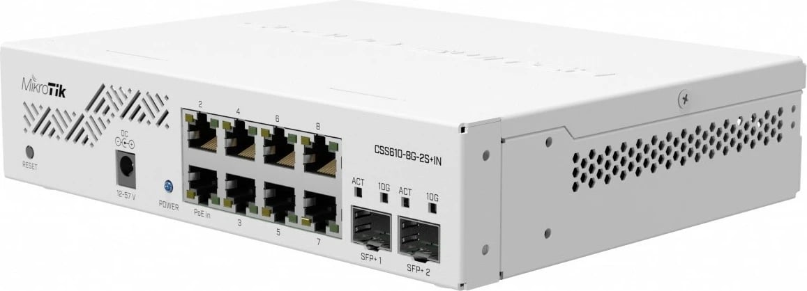 Switch i menaxhuar Mikrotik CSS610-8G-2S+IN, 8x1GbE, 2xSFP+, i bardhë
