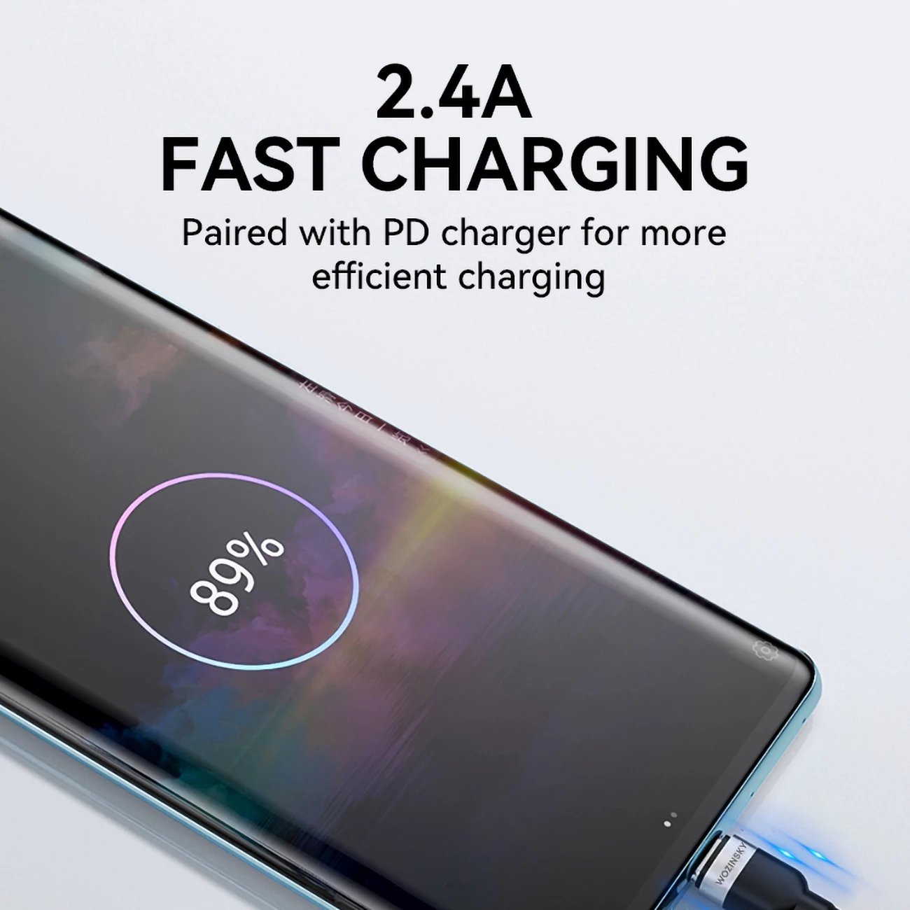 Kabllo USB Wozinsky WNBAC2, USB-A në USB-C, 2 m, 2.4A, najlon, e zezë