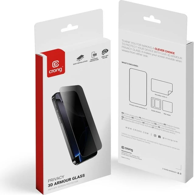 Xham privatësie CRONG Privacy 3D Armour Glass për iPhone 16 Pro Max