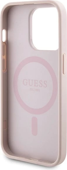 Mbështjellës Guess 4G Metal Logo me powerbank MagSafe 5000mAh për iPhone 15 Pro, Rozë, Set
