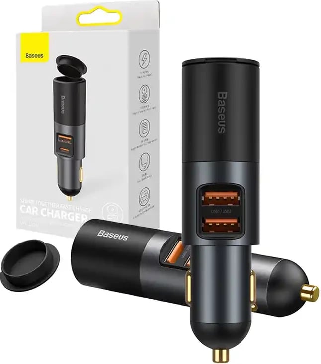 Karikues veture Baseus CCBT-D0G me 2x USB, port zgjerimi çakmaku, 120W, Gri