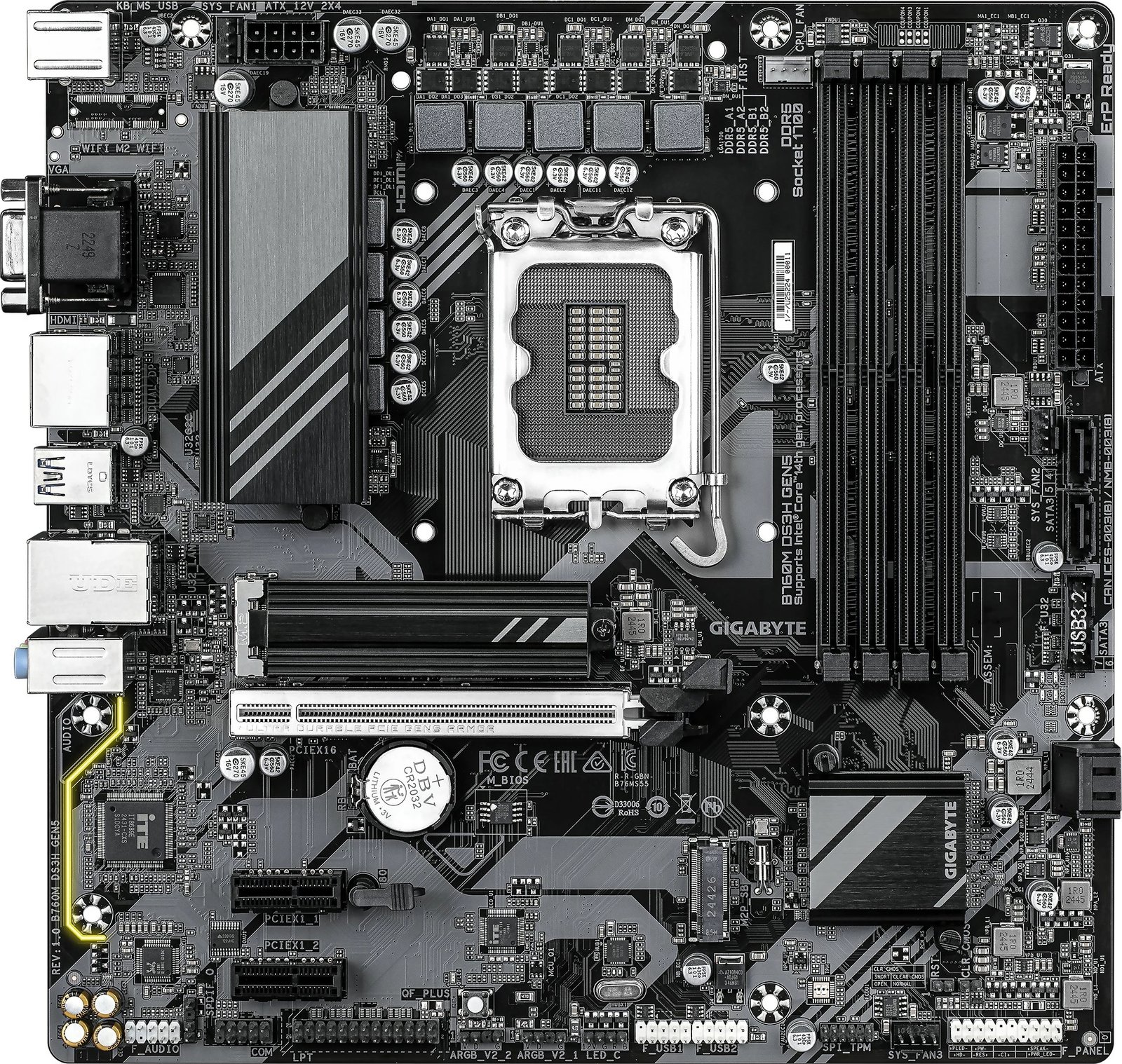 Pllakë amë Gigabyte B760M DS3H Gen5, micro ATX, PCIe 5.0, 2x M.2, 2.5G LAN, e zezë