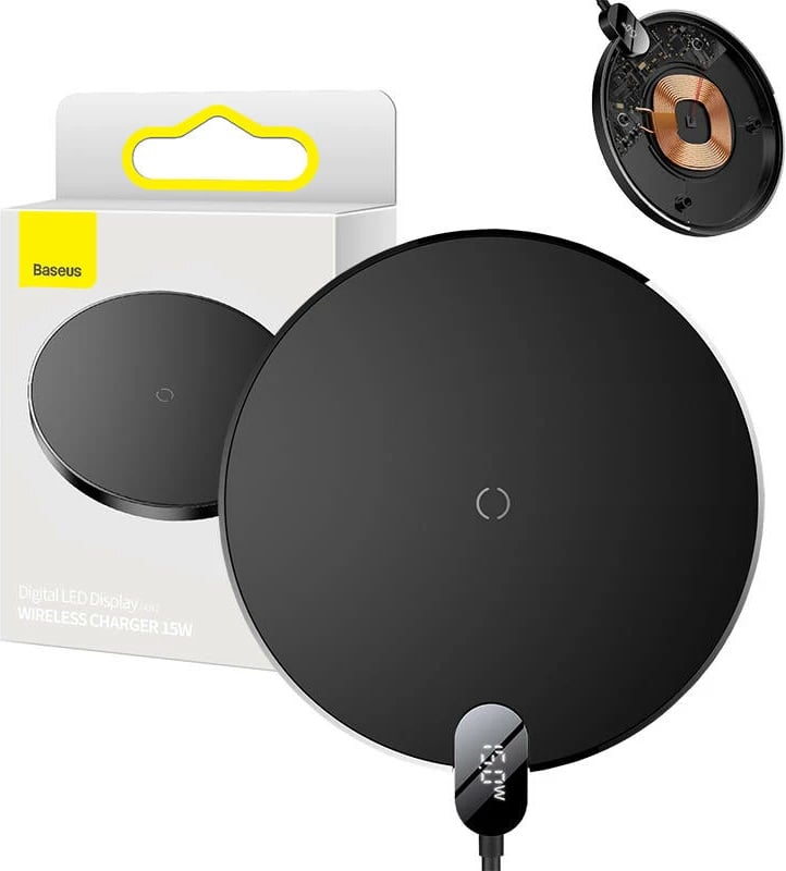 Karikues wireless Baseus CCED000001 me ekran LED, 15W, i zi