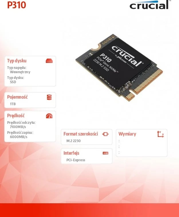 SSD Crucial P310, 1TB, M.2 2230, PCIe 4.0 NVMe