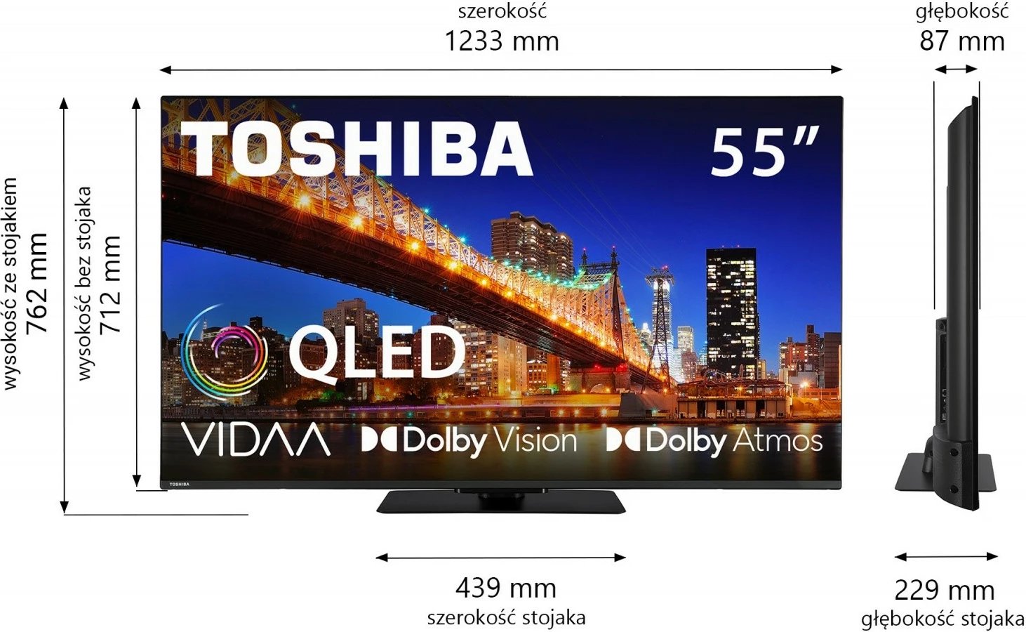 Televizor QLED Toshiba 55QV3F63DG, 55 inç, Ultra HD/4K, VIDAA, Dolby Vision, Dolby Atmos