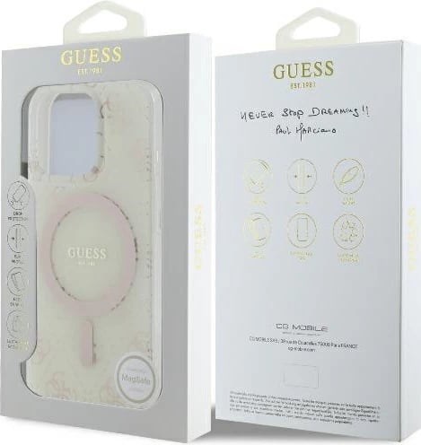 Mbështjellës Guess IML 4G Background MagSafe për iPhone 16 Pro, Bardhë
