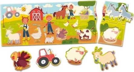 Puzzle panoramik Carotina Baby Farm, Lisciani, 10 pjesë, për fëmijë 1-4 vjeç