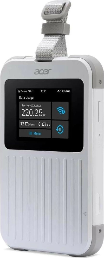 Router portabil Acer Connect Enduro M6E 5G, Wi-Fi 6E, ekran me prekje, bateri 8000mAh, i bardhë