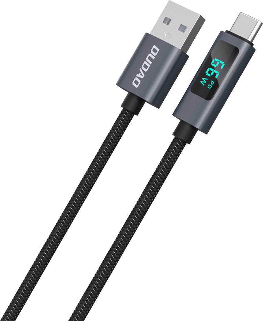 Kabllo Dudao L7T USB-A në USB-C, 1m, 66W, me ekran LED, e zezë
