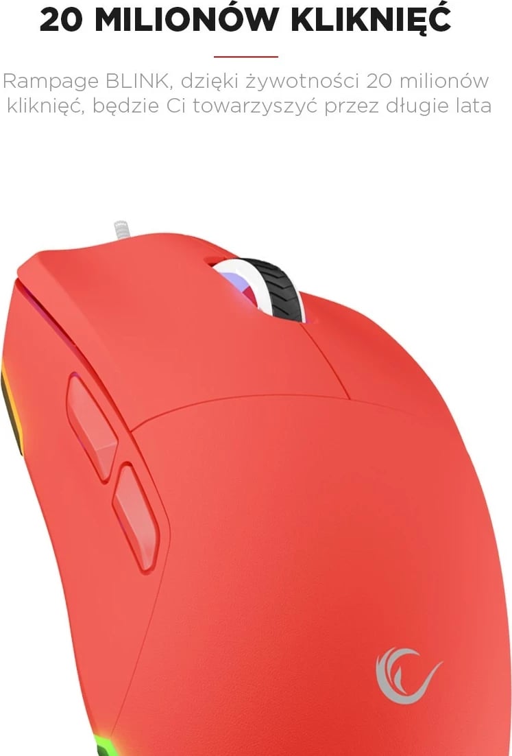 Maus gaming Rampage BLINK, USB, 12800 DPI, RGB, sensor optik, e kuqe