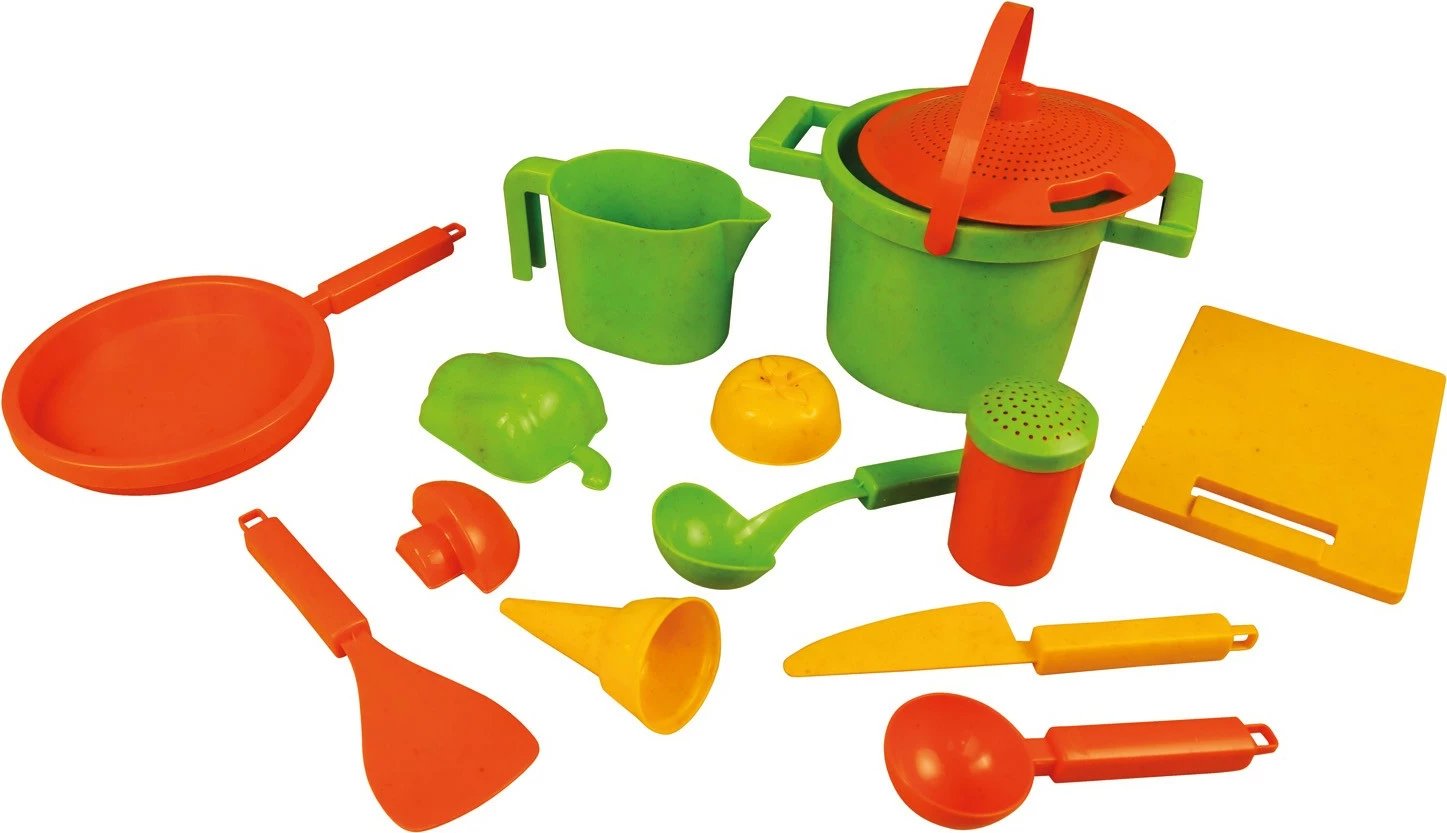 Set lodrash rëre Lena Eco, 14 pjesë, plastikë me aromë druri, Jeshile/Portokalli/E verdhë