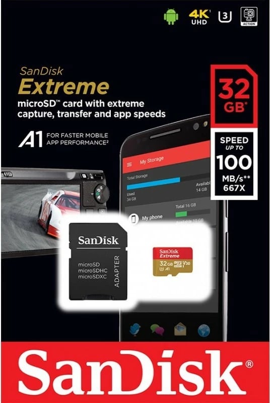 Kartelë memorie microSD SanDisk Extreme 32GB, me adapter SD