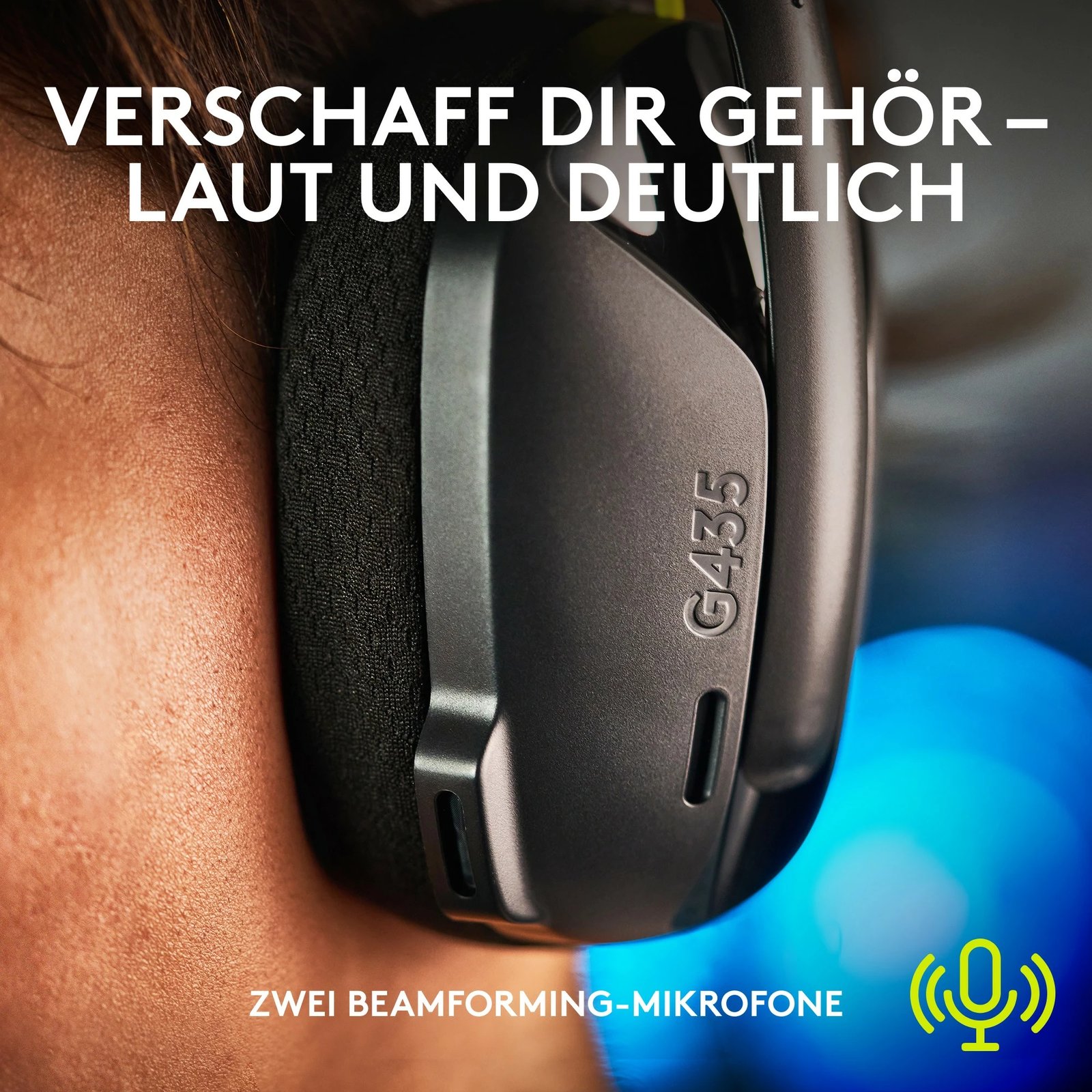 Kufje gaming Logitech G435 LIGHTSPEED, pa tela, e zezë dhe e verdhë neon