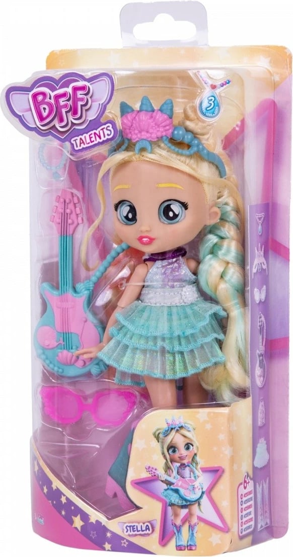 Kukull Cry Babies BFF Stella me kitarë, 20 cm, për vajza