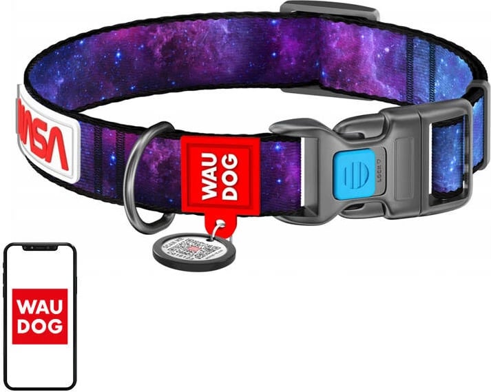 Jakë qeni Waudog NASA21, najlon, QR kod, M, 28-40 cm, 20 mm, shumëngjyrëshe