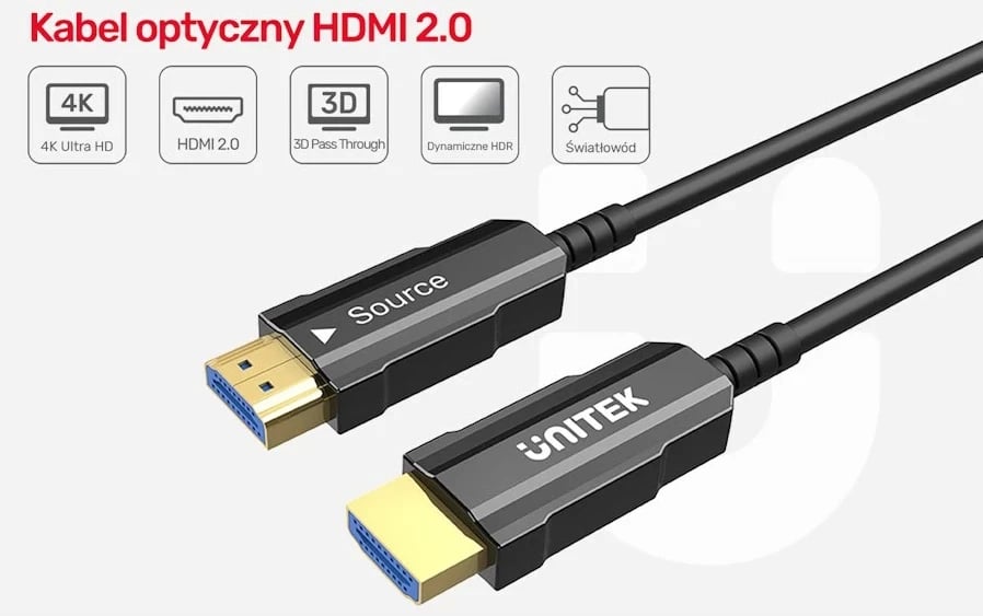 Kabllo HDMI UNITEK C11072BK-20M, HDMI Type A, 20m, E zezë