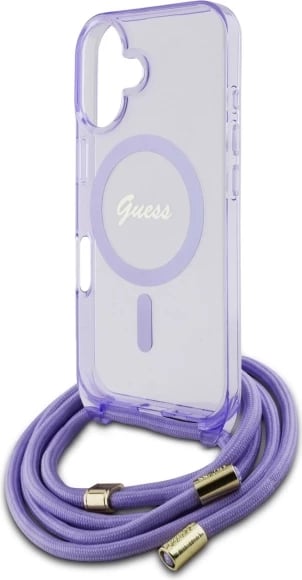 Mbështjellës Guess Crossbody Cord Script MagSafe për iPhone 16, Vjollcë