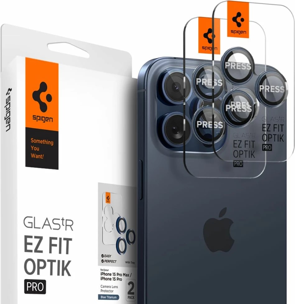 Mbrojtës xhami për kamerë Spigen Optik.tR EZ Fit, për iPhone 14 Pro / Pro Max / 15 Pro / Pro Max, Titanium Blue, 2 copë