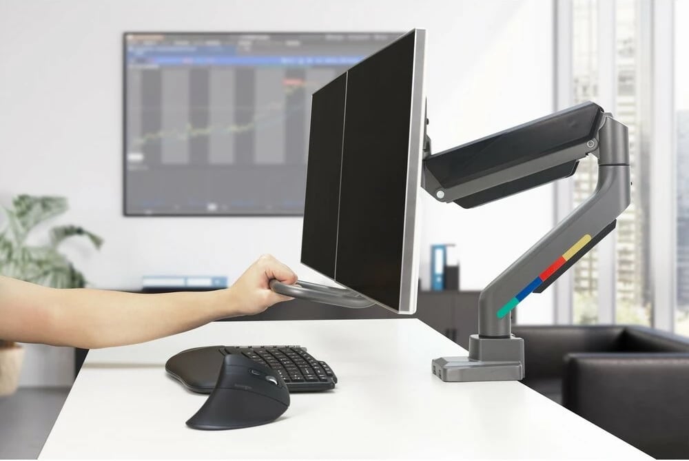 Krah monitori Kensington SmartFit për 2 monitorë deri 32", rregullim me gaz, gri