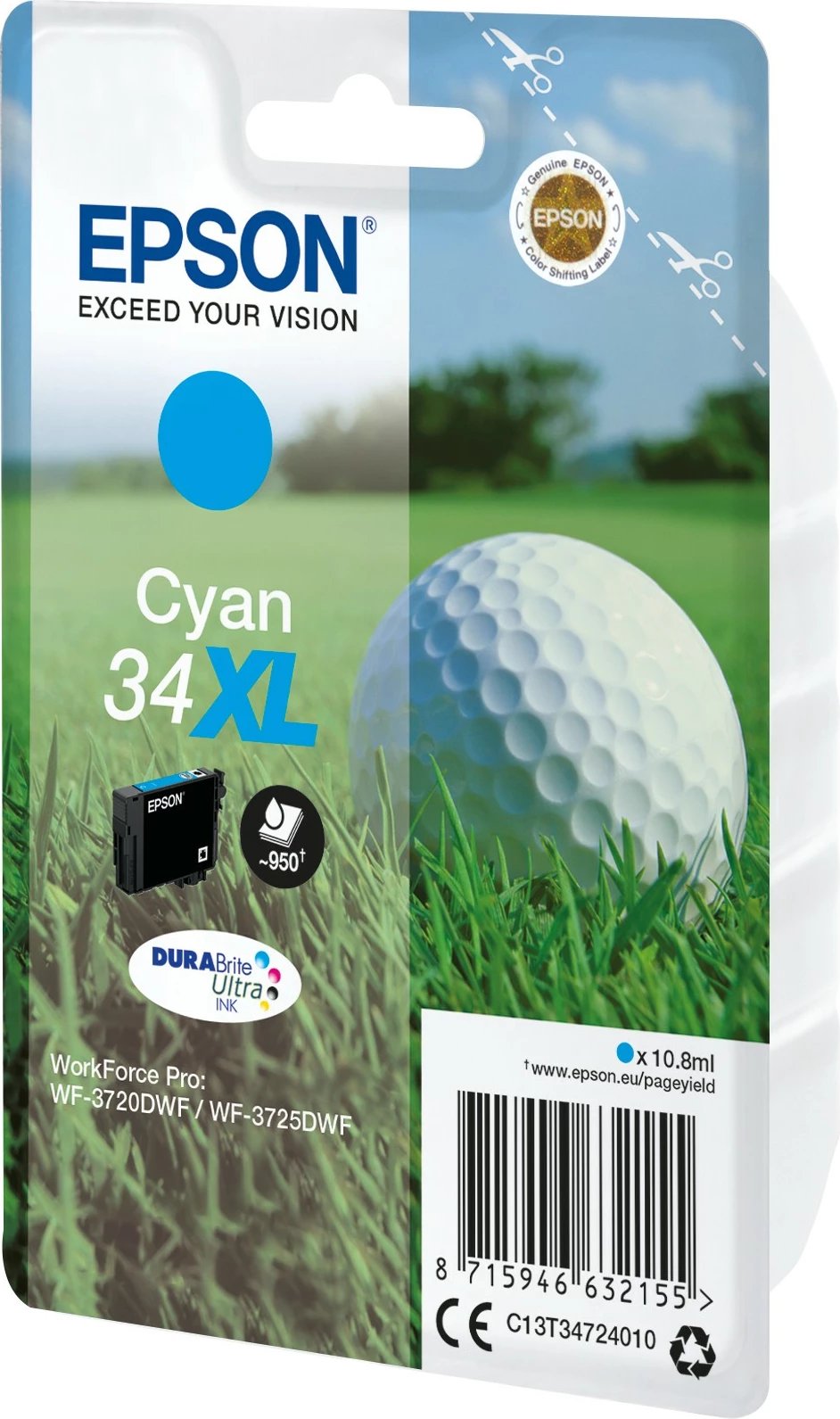 Toner Epson 34XL DURABrite Ultra, Cyan, High Yield, 10.8ml