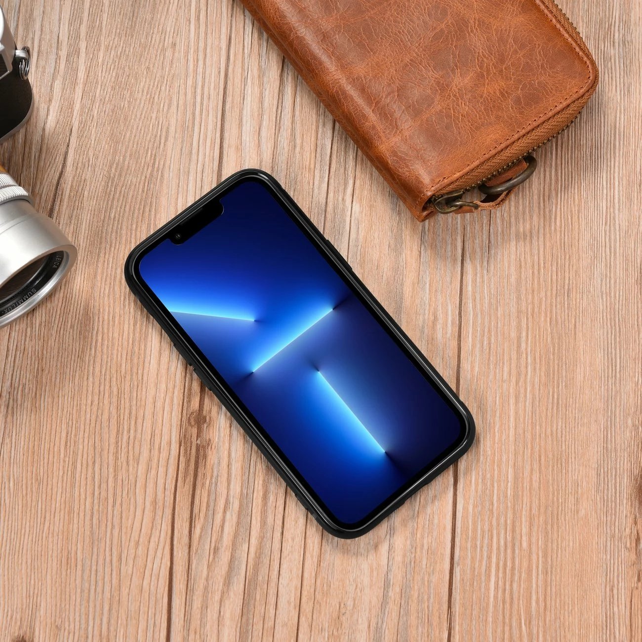 Mbështjellës lëkure iCarer për iPhone 14 Plus, MagSafe, Kafe