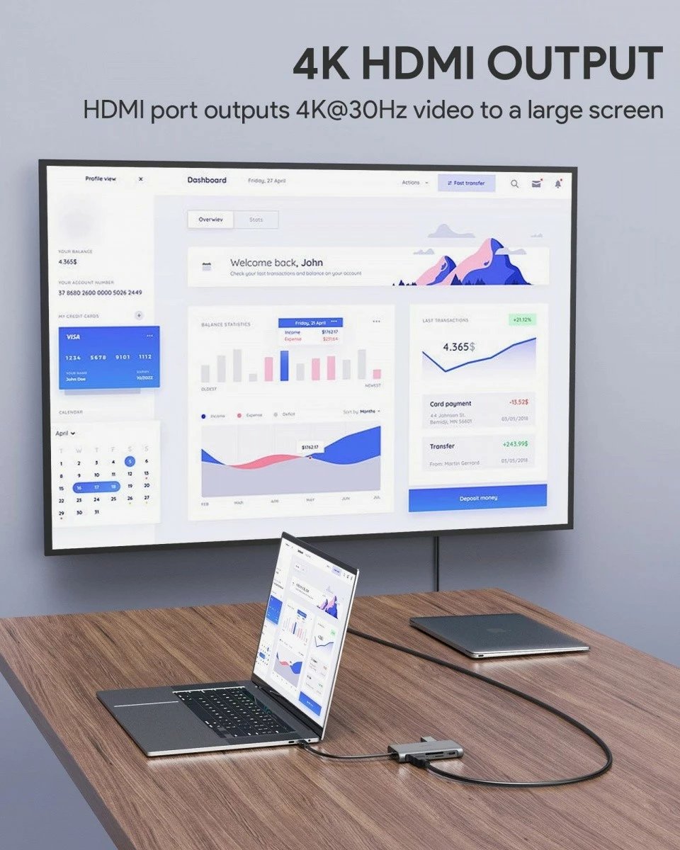 Kasë AUKEY CB-C91, 8-në-1, USB-C, HDMI 4K, RJ45, 3x USB 3.1, SD/microSD, Power Delivery 100W, Alumini, Argjend