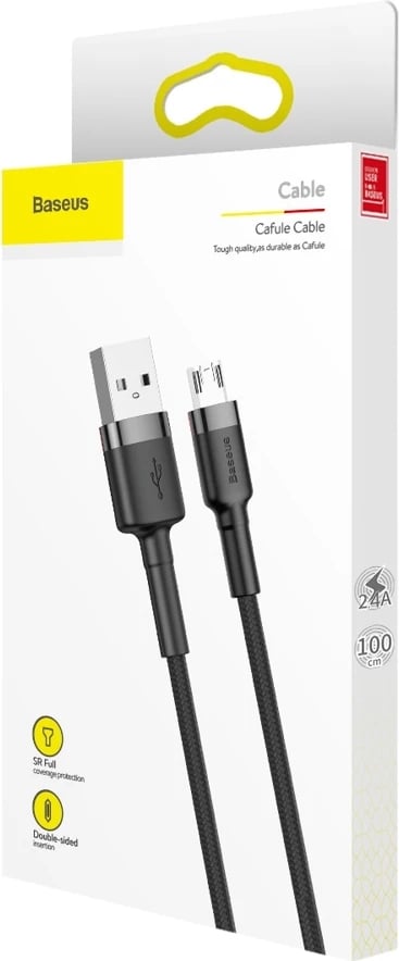 Kabllo Baseus Cafule CAMKLF-BG1, USB-A në micro USB, 1m, e zezë-gri