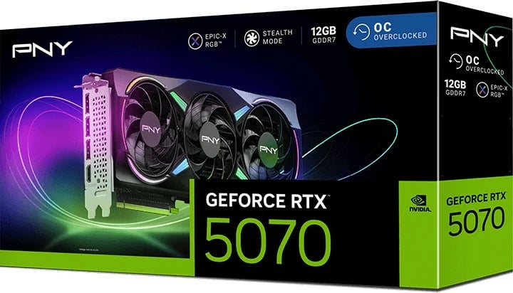 Kartelë grafike PNY GeForce RTX 5070 EPIC-X RGB OC, 12 GB, GDDR7, PCI Express x16 5.0