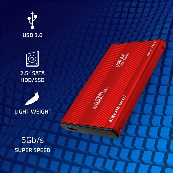 Kasë Qoltec 2.5" për HDD/SSD, USB 3.0, e kuqe