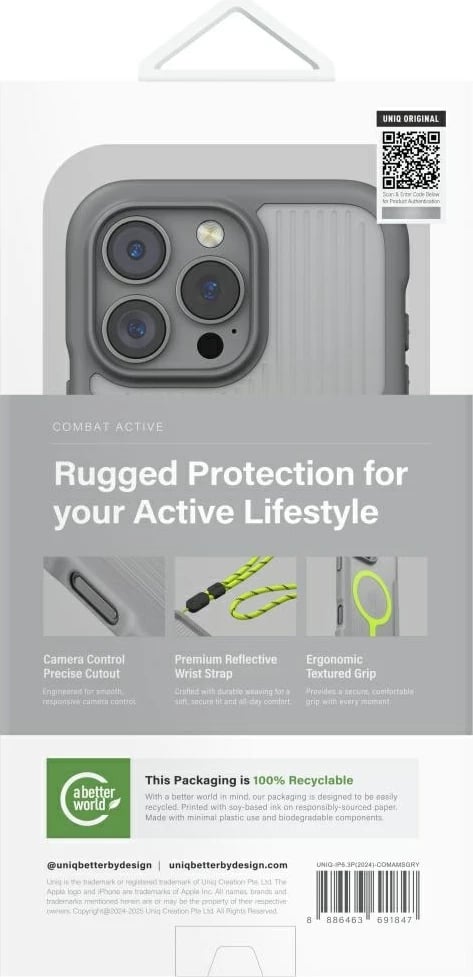 Mbështjellës UNIQ Combat Active Magclick për iPhone 16 Pro, Gri