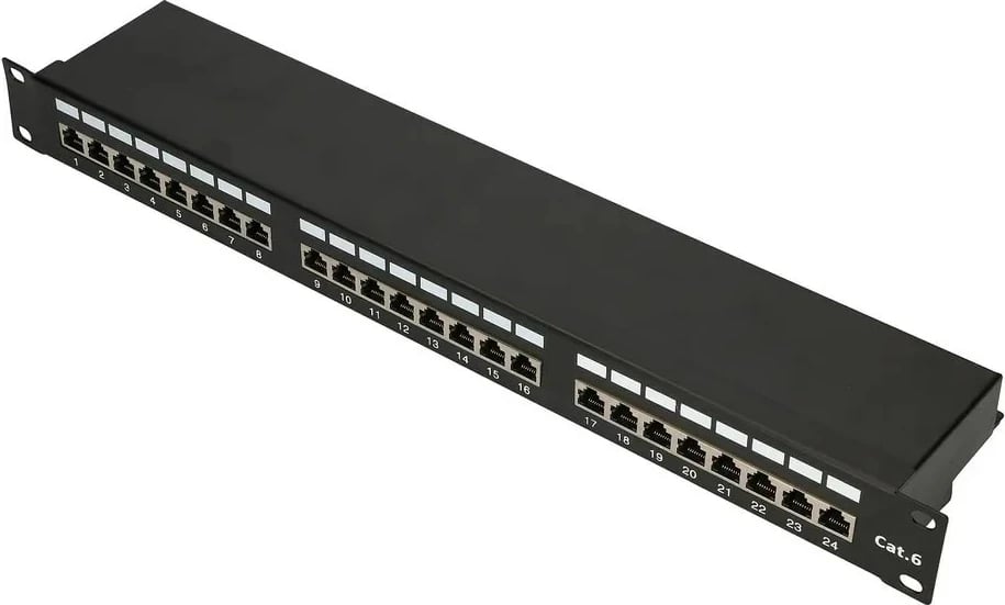 Patchpanel Extralink CAT6 STP V2, 24 Porta, 1U, E zezë