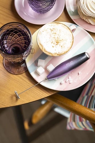 Shkumëzues qumështi, Adler AD 4499, me mbajtëse, tel inoksi, me bateri, vjollcë-e zezë