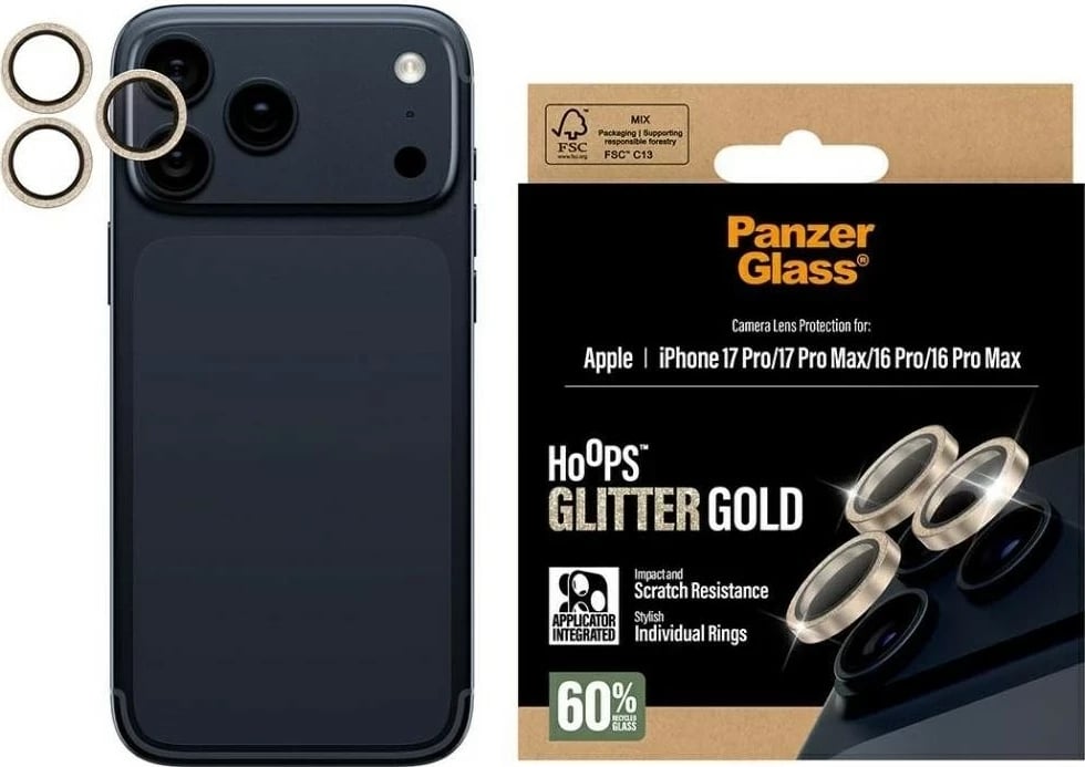 Mbështjellës PanzerGlass Hoops Glitter për iPhone 16 Pro/16 Pro Max/17 Pro/17 Pro Max, ari