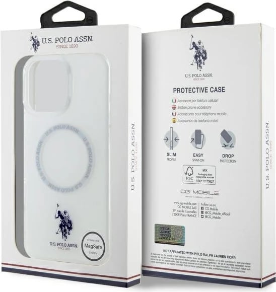 Mbështjellës U.S. Polo Assn. IML Ring MagSafe për iPhone 16 Pro Max, Bardhë