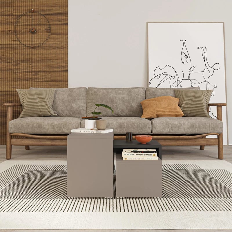 Set tavolinash kafeje Kantar, 3 copë, ngjyrë antracit-moka, 65x30x39cm