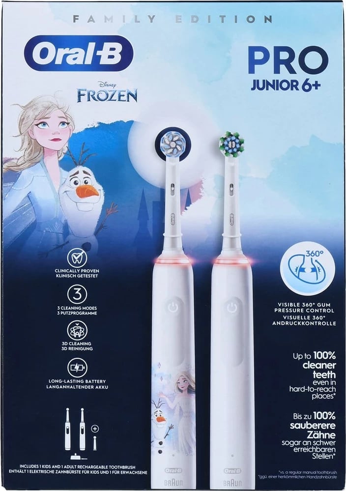 Set furça dhëmbësh elektrike Braun Oral-B Pro 3 3000 White + Oral-B Junior Frozen 6+, 2 copë, e bardhë