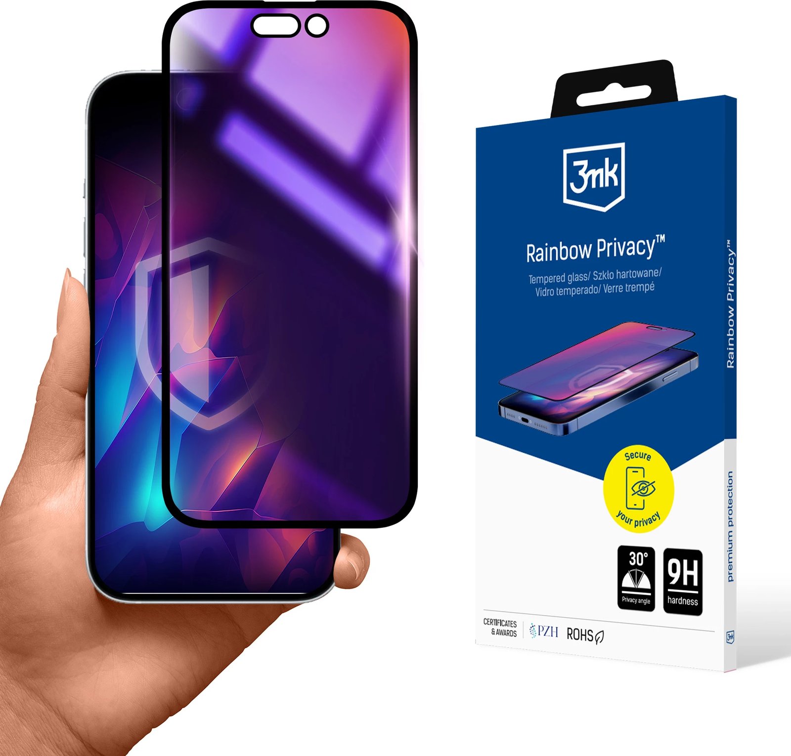 Xham mbrojtës 3mk Rainbow Privacy për iPhone 16 Pro Max, efekt ylberi